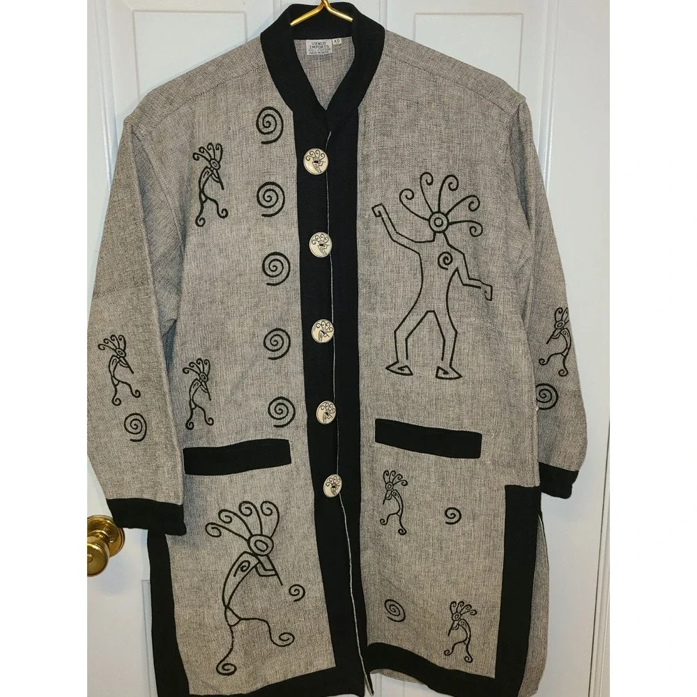 Venus Imports Piper w Flute Jacket Size X-Small Gray‎ 100% Cotton Artsy Buttons